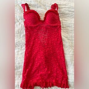 Victoria’s Secret The Lacie Red Slip, Back Bow & Ruffles Hearts Lace. M